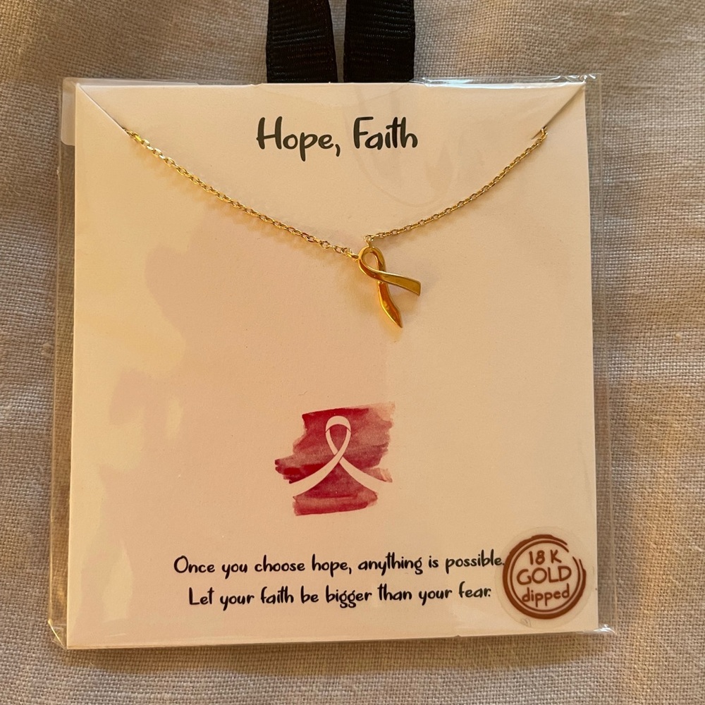 Pink Ribbon Gold Necklace